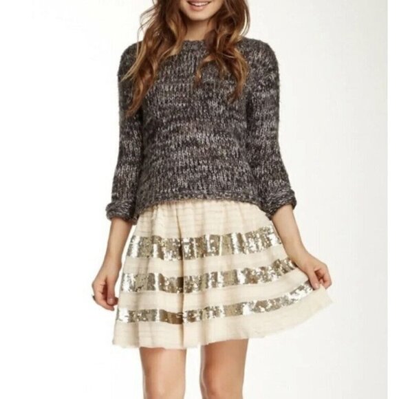 Free People Sparkle And Stripe Sequin Tiered Mini Skirt Size S Holiday Party - Picture 1 of 11